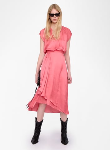 Robe midi col tunisien en satin ZADIG&VOLTAIRE Rose